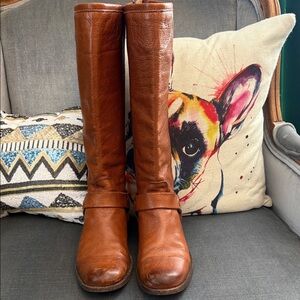 Frye Tan Leather Buckle Boots
